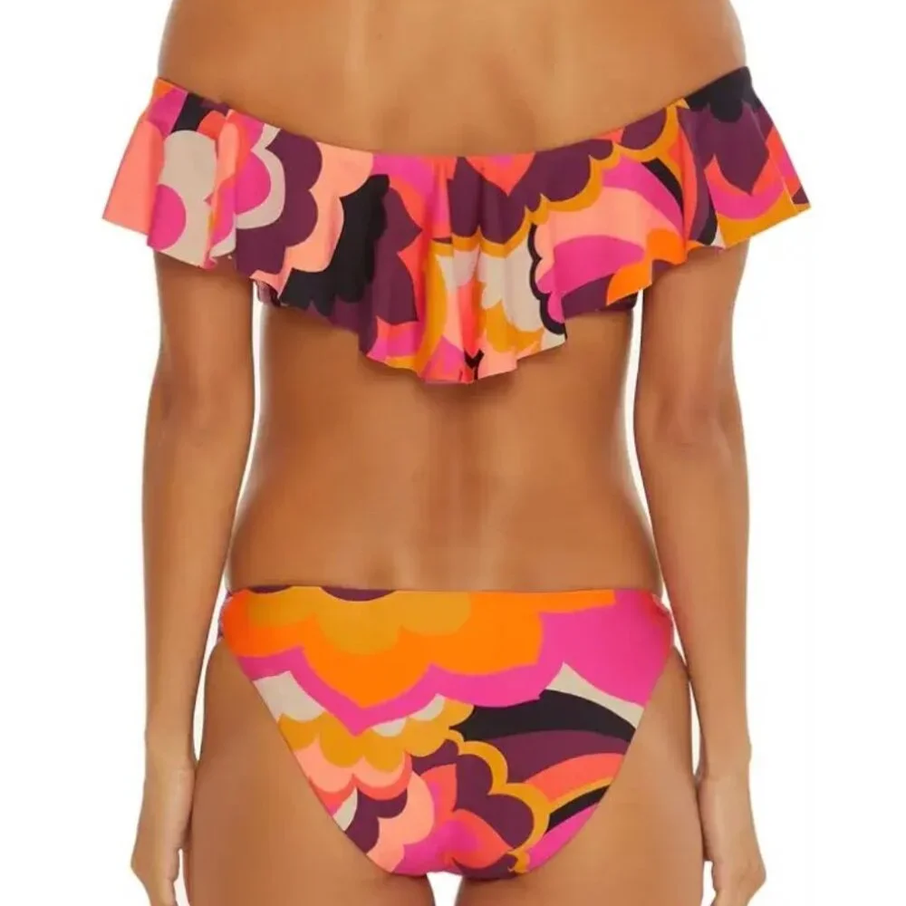 NWT Trina Turk 2 PC 'Fan Faire' Ring-Side Hipster Bikini & Bandeau Top SZ 8